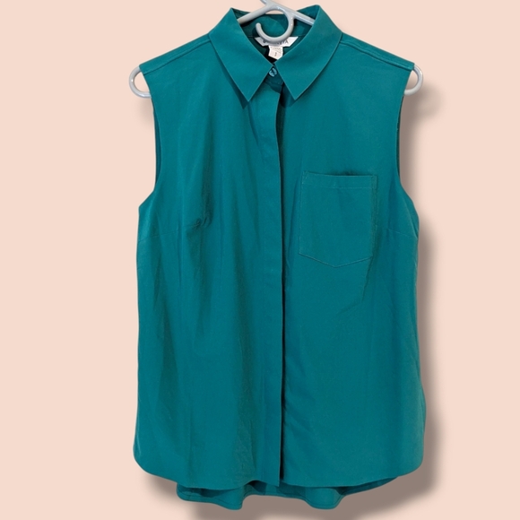 Athleta Emerald Green Teal Sleeveless Collared Button-Up Everlasting Tank Office - Picture 2 of 12
